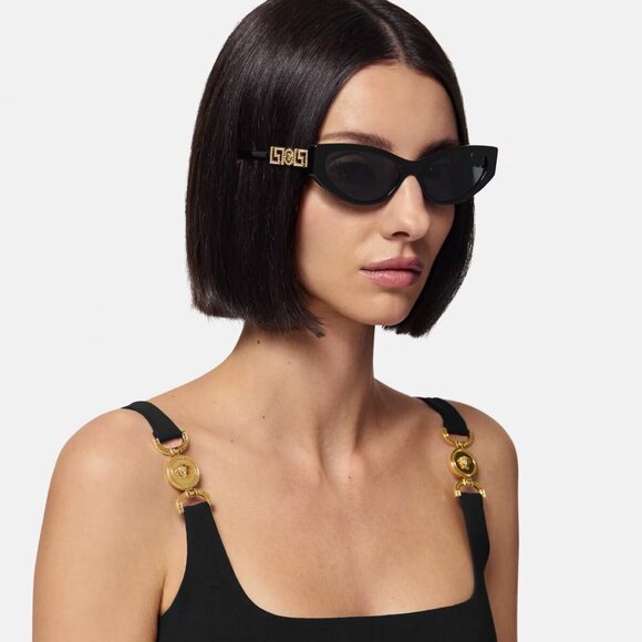 NEW MOD 4470B GB1/87 VERSACE WOMEN CAT EYE SUNGLASSES BLACK VE4470B GB1/87